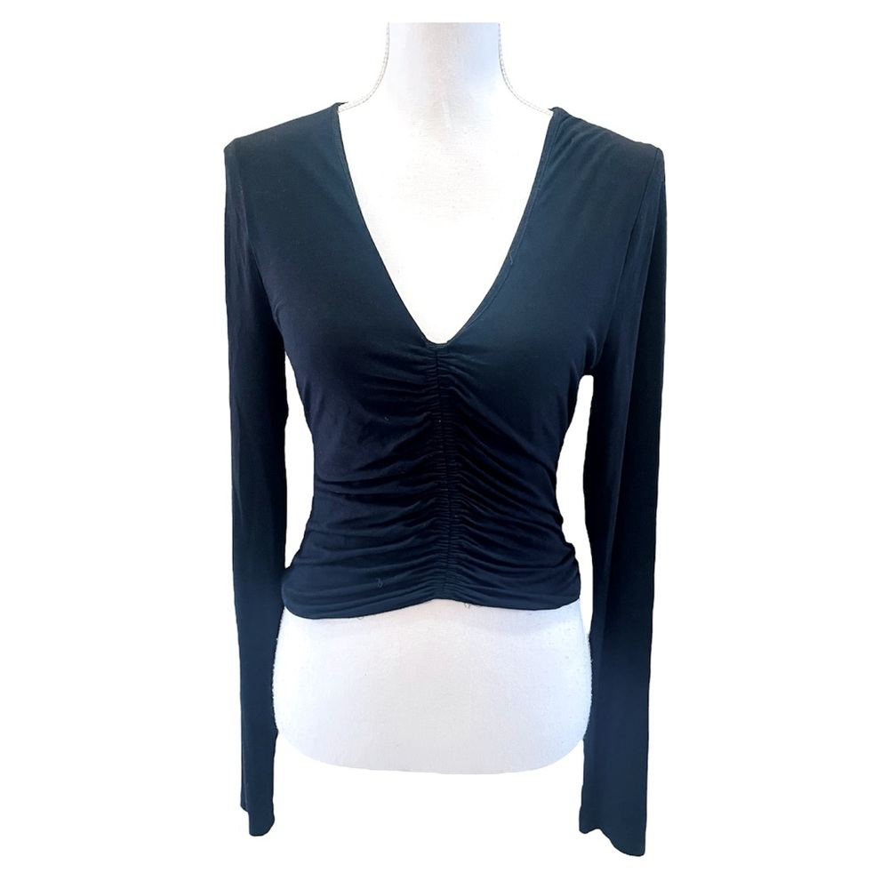 Good American Black V-Neck Ruched Women's Top Size 3 Large